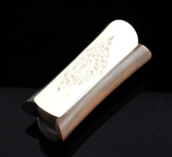 A Chinese export ivory and specimen hardwood box, late 19th century, 9.5cm